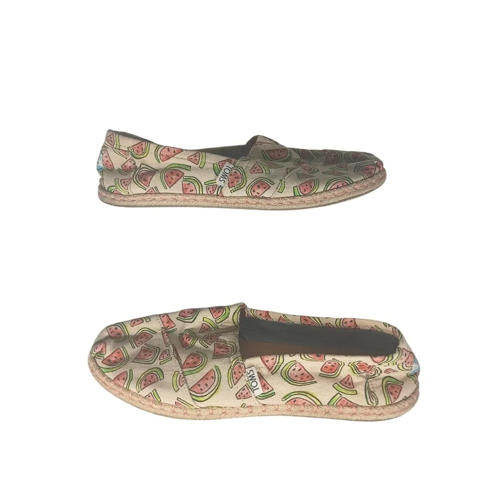 TOMS‎ Watermelon Print Canvas Alpargata Espadrille Slip On Shoes Womens 8 Cream